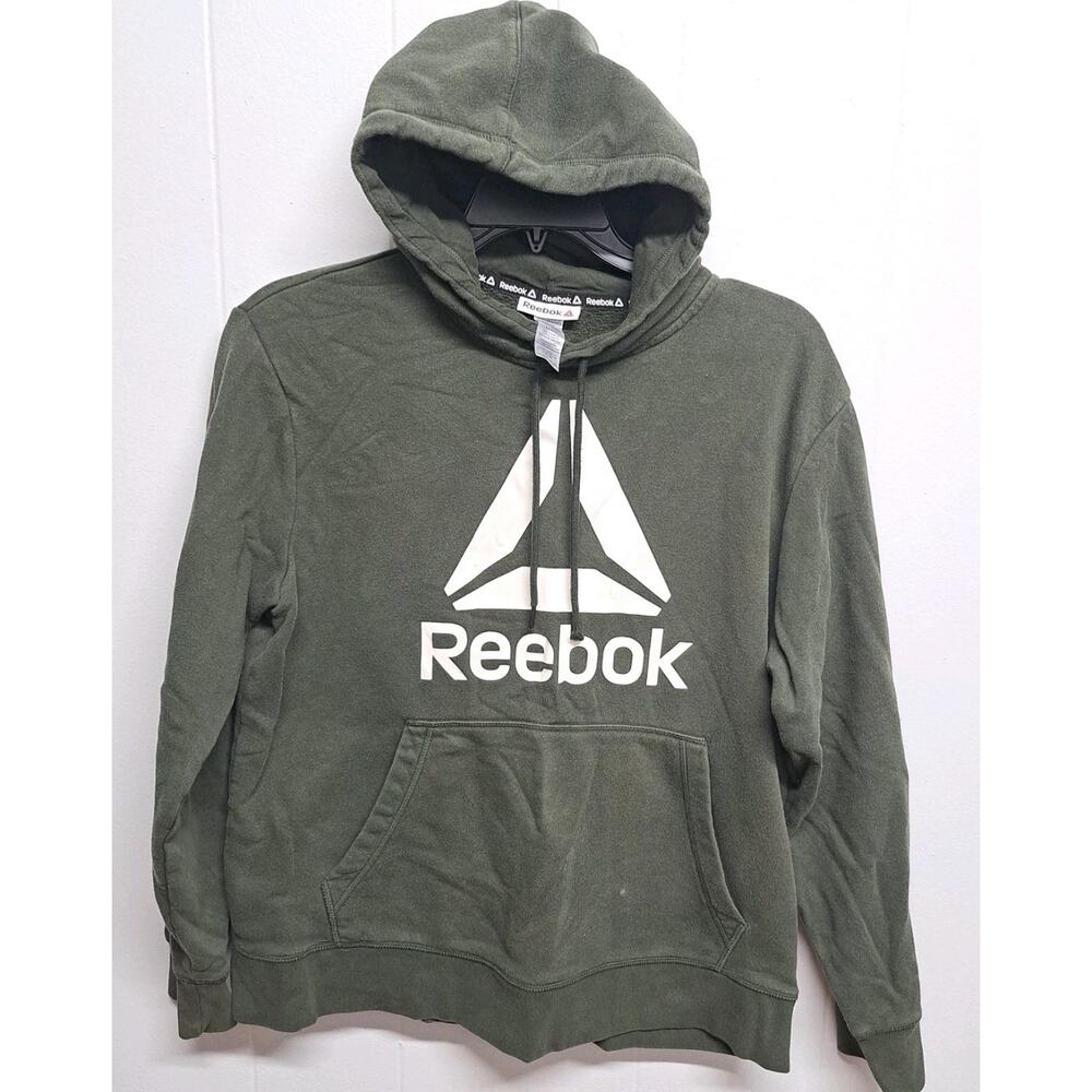 Reebok Sweater Mens L Green Hoodie Sweatshirt Logo Pullover Casual